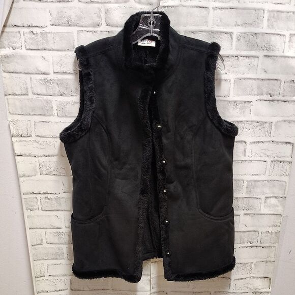 Denim&Co Black Fleece Vest with Stand-Up Collar - Picture 1 of 3